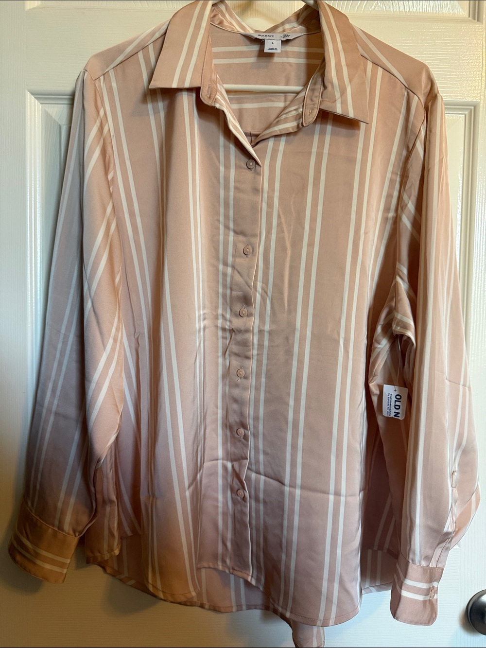 Old Navy Blush and White Striped Button-Down Shirt